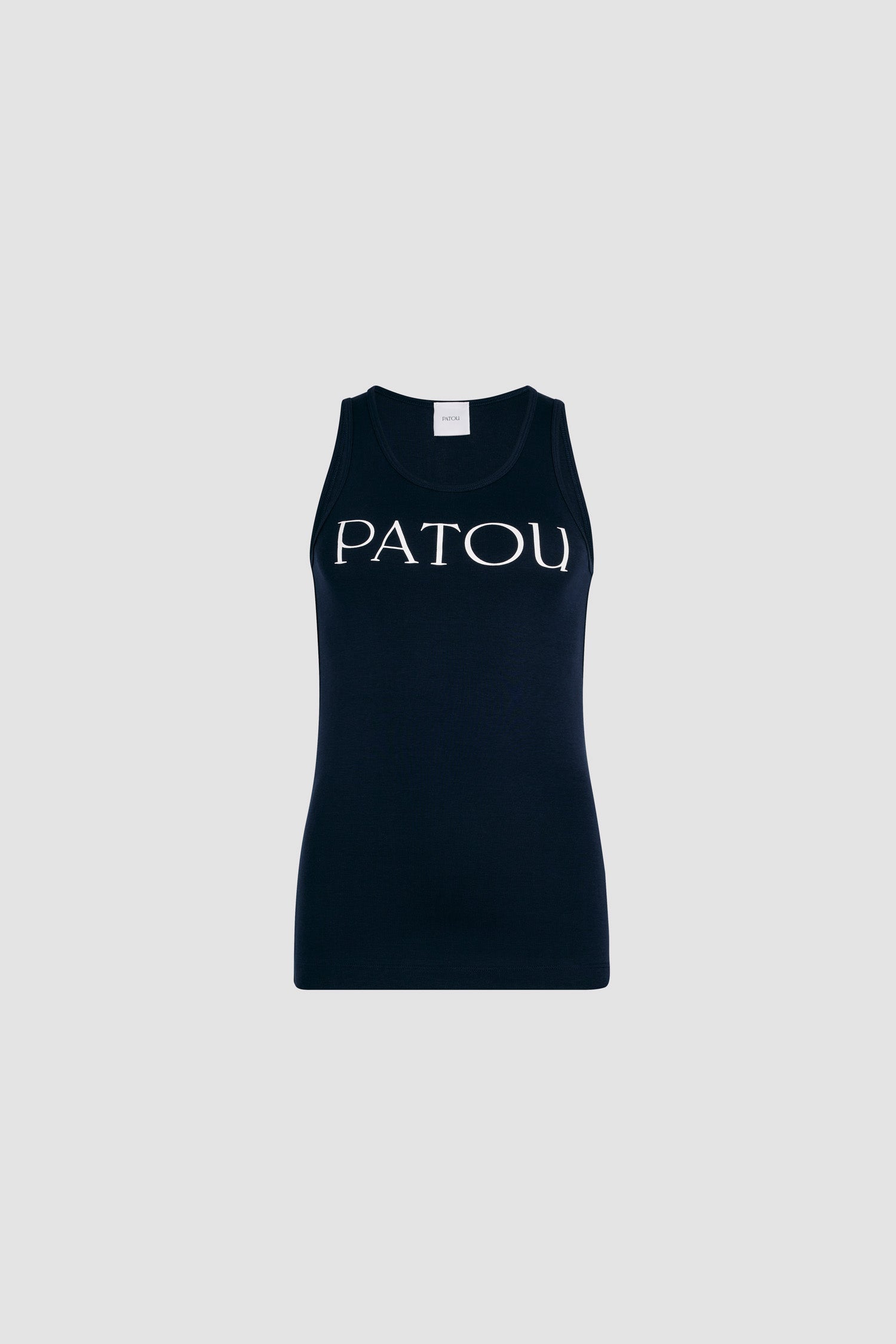 Patou - Canotta con logo Patou in cotone bio - Navy Black - Canotta in cotone bio blu nero. Scollo tondo. Logo Patou sul davanti, monogramma JP sul retro.