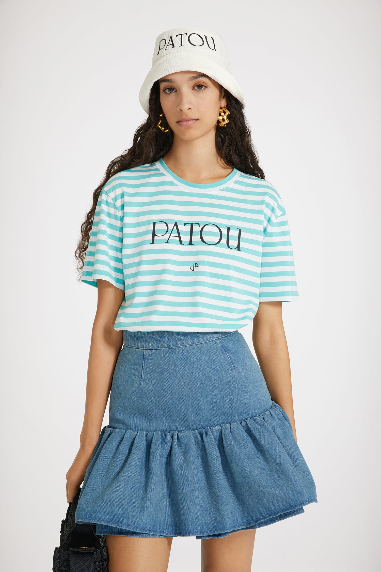 Patou - Patou striped t-shirt in cotton - Green Small Stripes - Everybody loves stripes.Green and white cotton t-shirt. Stripe pattern. Regular fit. Crewneck. Patou and JP at the front.