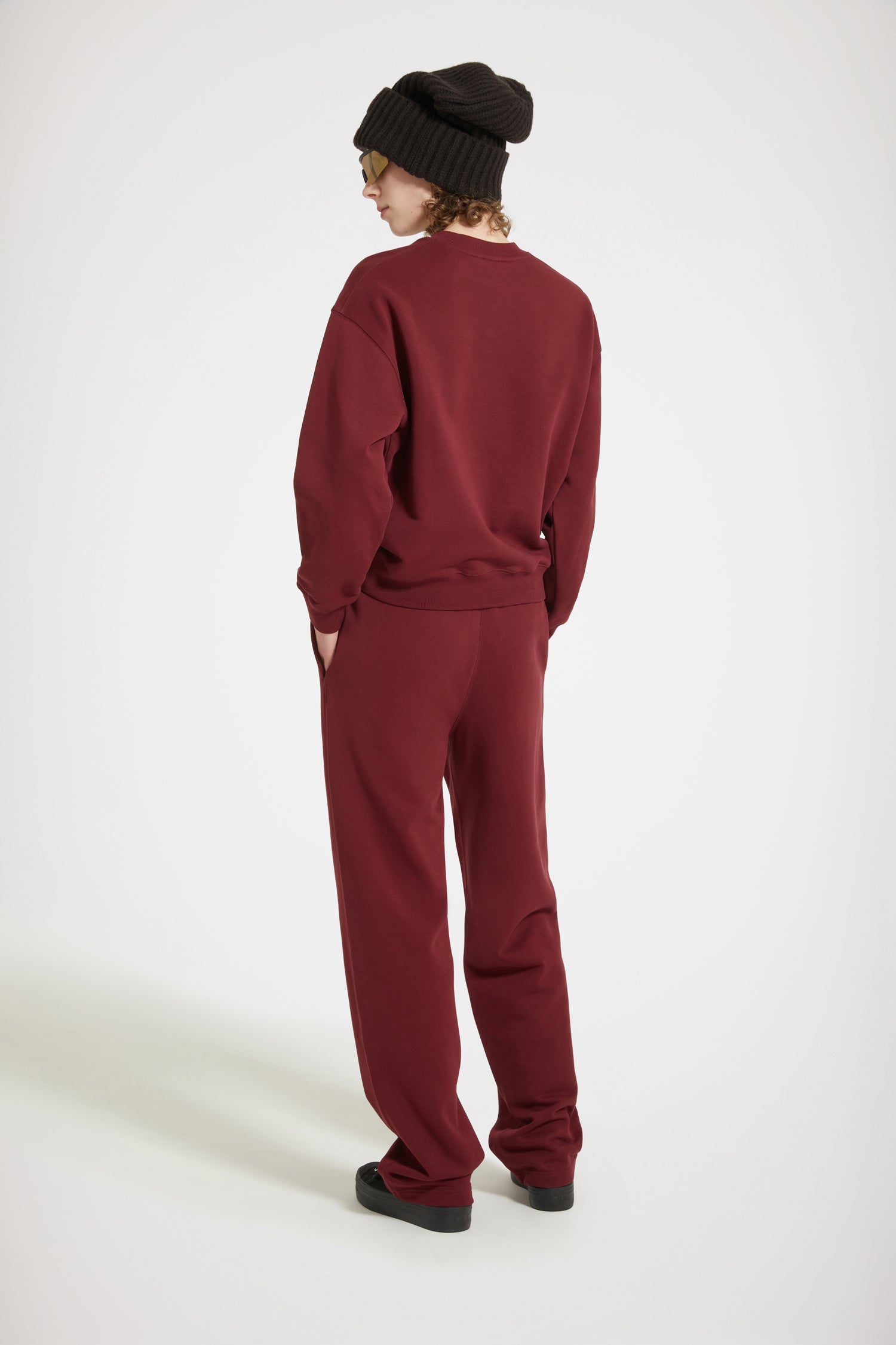 Patou - Bouclette embroidery tracksuit trousers in organic cotton - Ruby Wine - The tracksuit refined and redefined.Ruby Wine organic cotton trousers. High rise. Straight leg. Elasticated waist with hidden herringbone drawstring. 3D mélange bouclette Patou and JP embroidery. Pockets at the sides.Can be worn at the waist or on the hips.