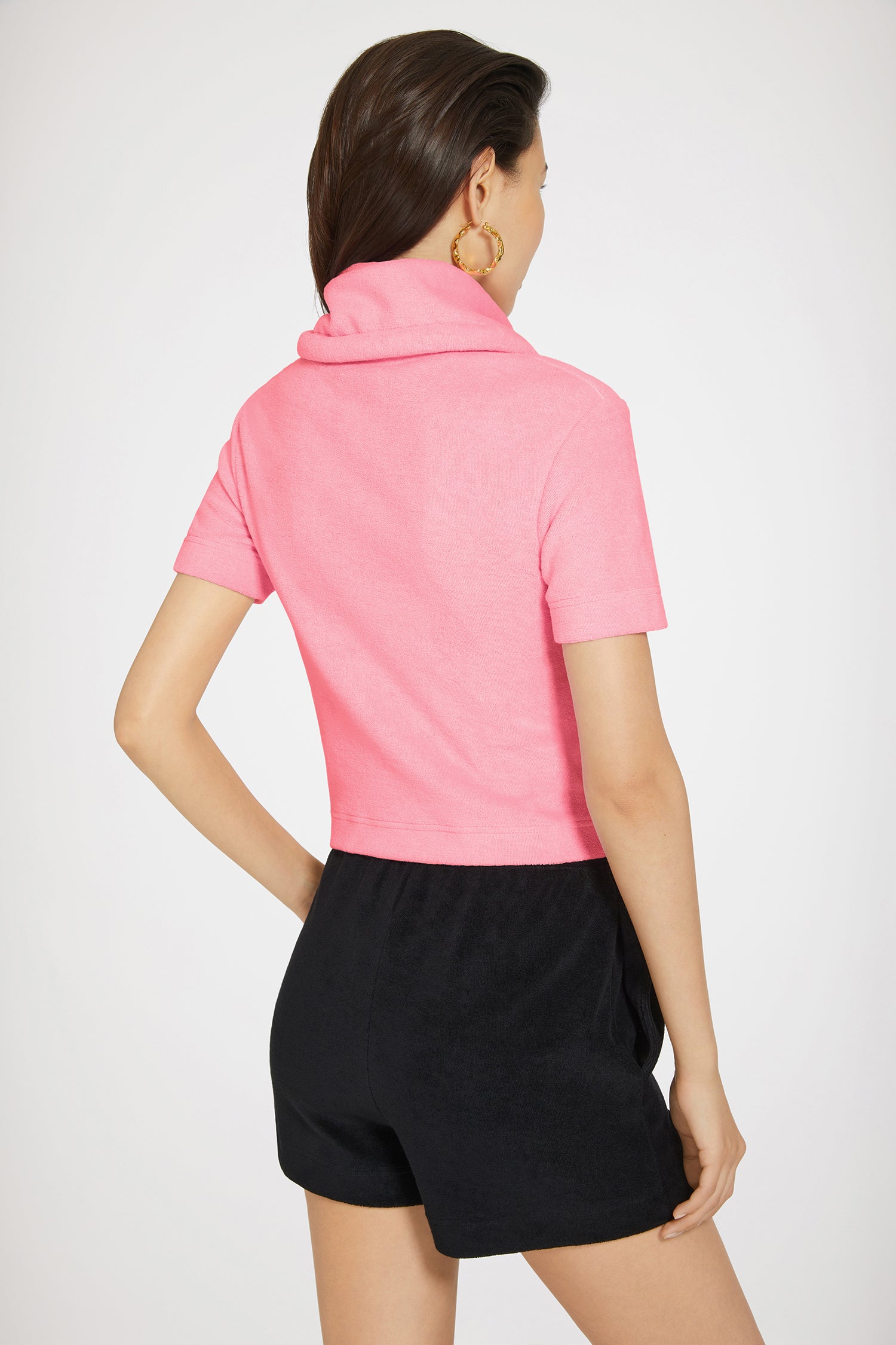 Patou - Half-zip polo shirt in organic cotton terry - Pink - Patou goes to the beach.Pink organic cotton terry polo shirt. Fitted silhouette. Wide collar with gold-tone zip. Thick self-fabric drawstring. Handwritten Jean Patou's signature embroidery at the front.