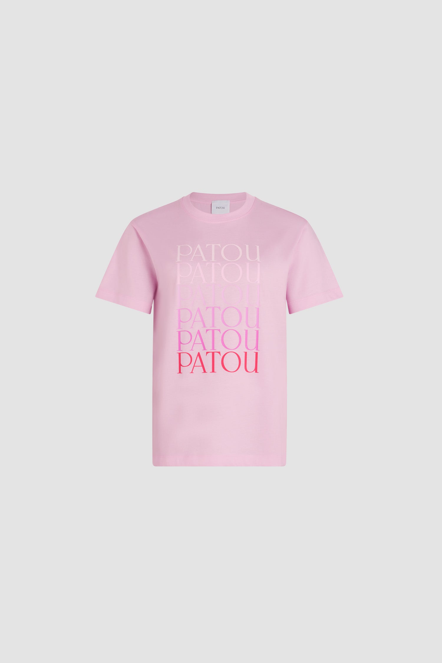 Patou - Patou logo t-shirt in organic cotton - Primrose Pink - Primrose Pink organic cotton t-shirt. Regular fit. Crewneck. Multiple Patou logos printed at the front with a gradient effect.