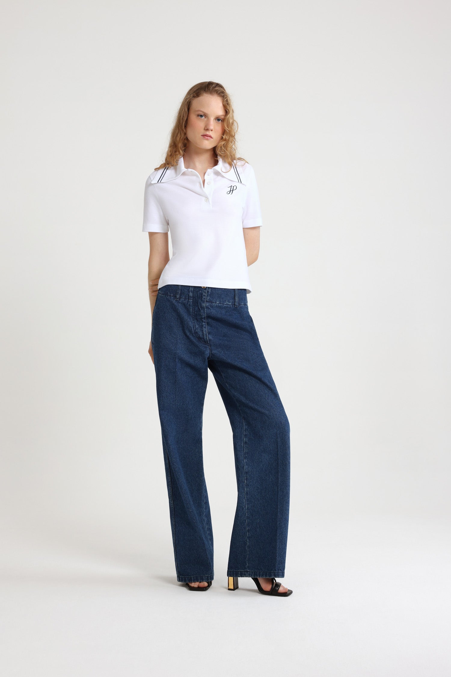 Patou - JP monogram embroidery polo shirt in piqué organic cotton - White - White piqué organic cotton polo shirt. Embroidered stripes on the collar. Embroidered JP calligraphy monogram at the chest.