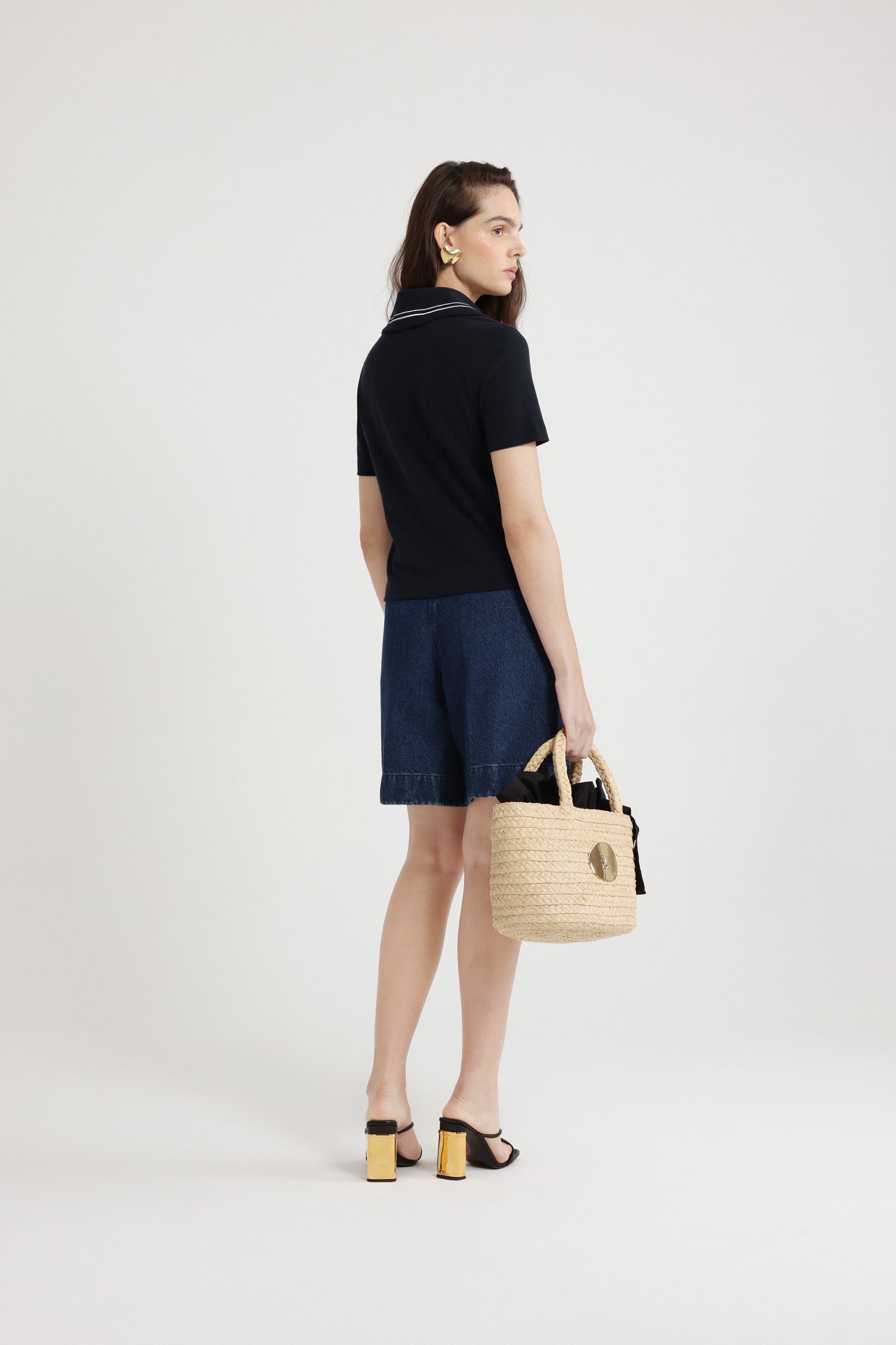 Patou - JP monogram embroidery polo shirt in piqué organic cotton - Navy Black - Navy Black piqué organic cotton polo shirt. Embroidered stripes on the collar. Embroidered JP calligraphy monogram at the chest.