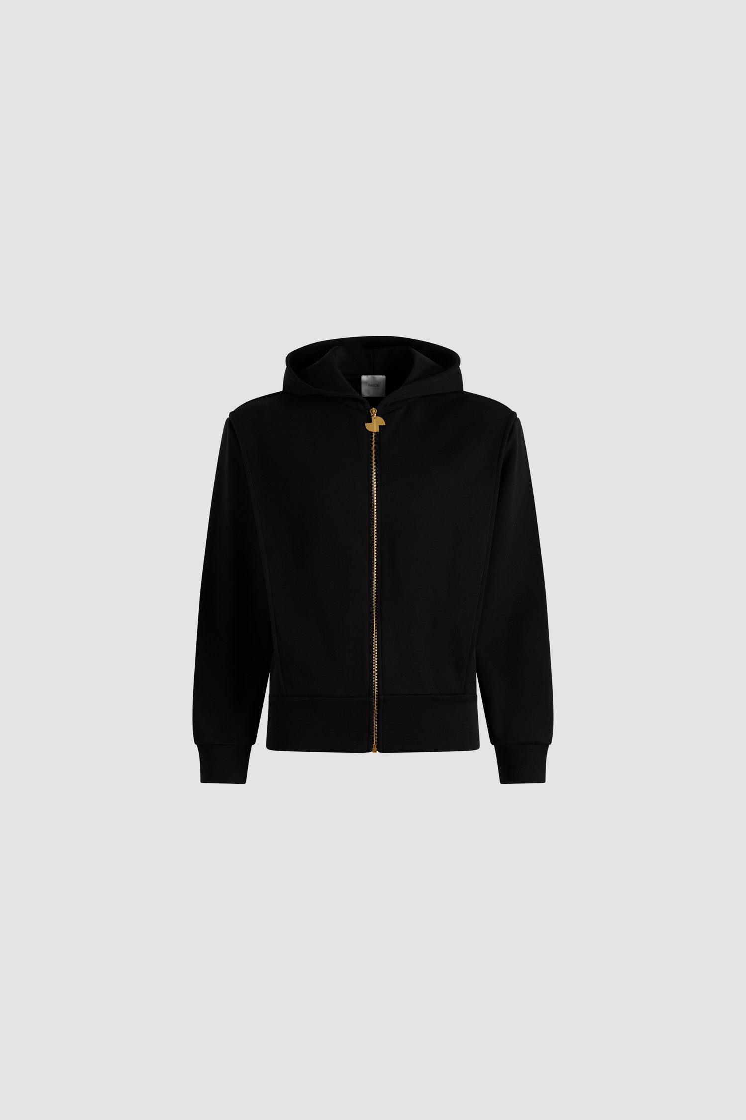 Patou - Felpa con zip in cotone bio - Black - Felpa in cotone bio nero. Collo con cappuccio. Zip oro con cursore JP. Polsini e orlo a costine.