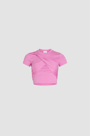 T-shirt court drapé en coton bio stretch