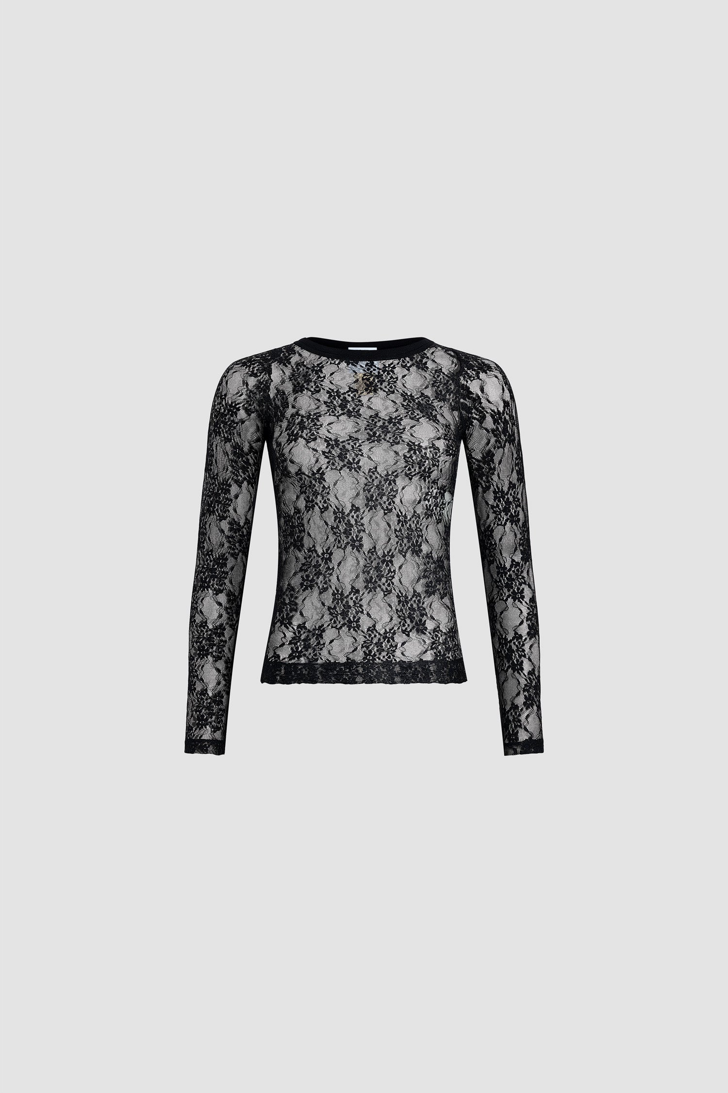 Patou - レースジャージー セカンドスキン トップス - Black - ブラックのレースジャージー製トップス。ボディフィットスタイル。リブ編みの襟。