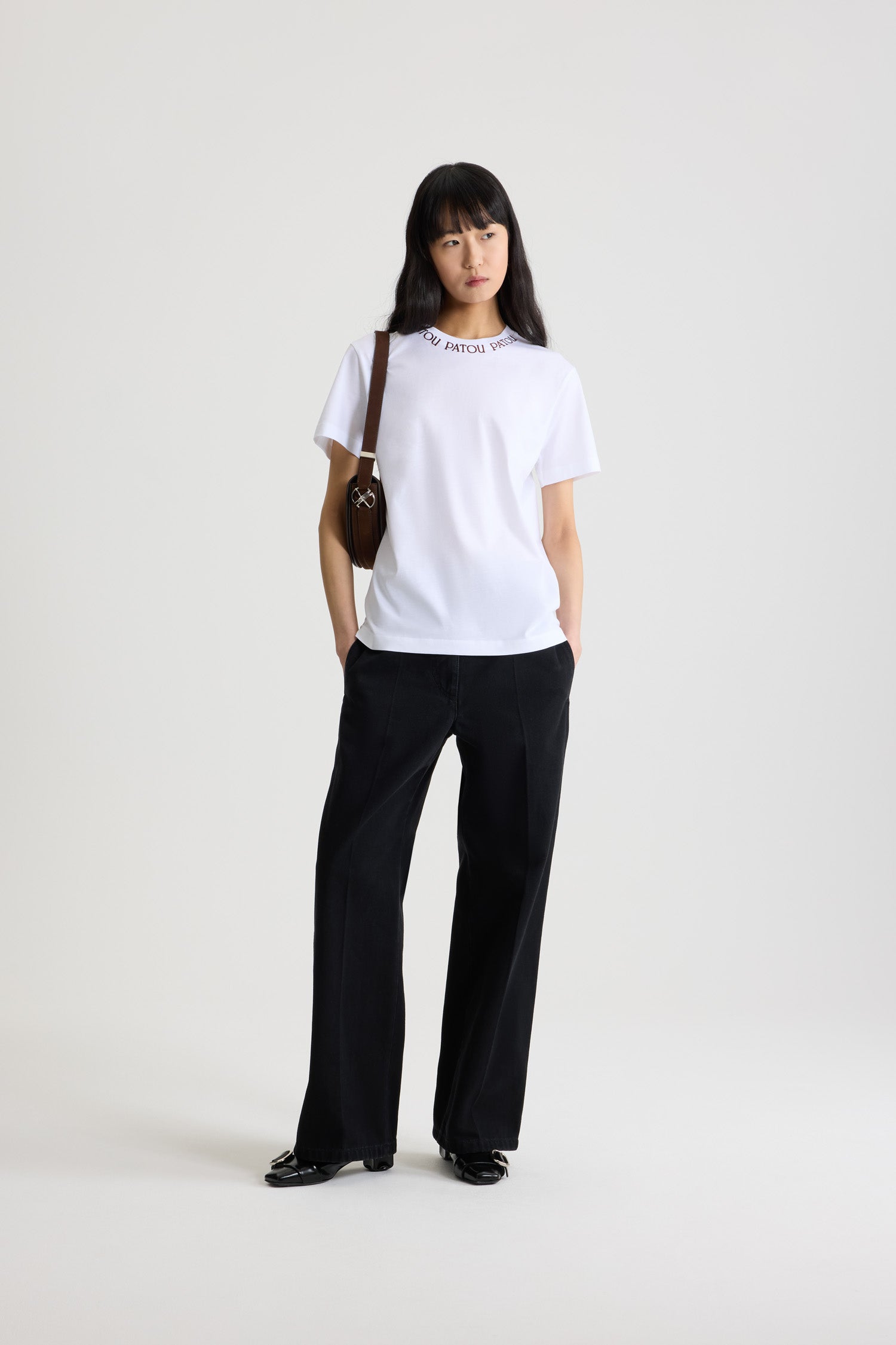 Patou - Patou logo embroidered t-shirt in organic cotton - White - White organic cotton t-shirt. Regular fit. Crewneck with embroidered Patou logo.