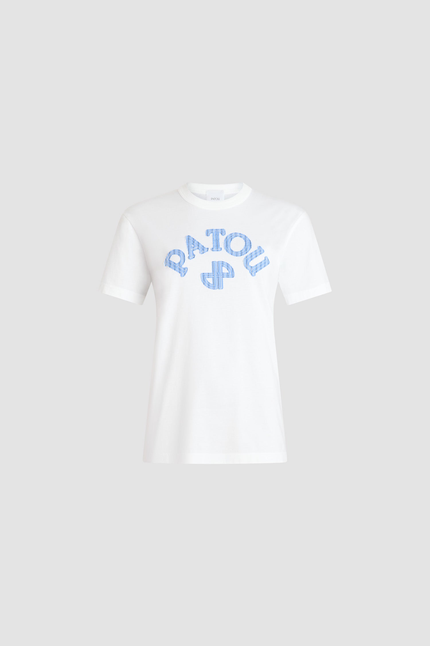 Patou - Poplin Patou logo and JP monogram t-shirt in organic cotton - White - White organic cotton t-shirt. Crewneck. Striped poplin Patou logo and JP monogram at the front.