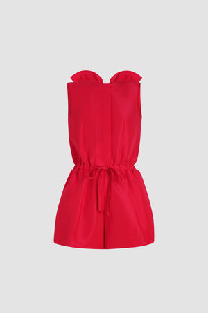 Open back playsuit in recycled ottoman faille