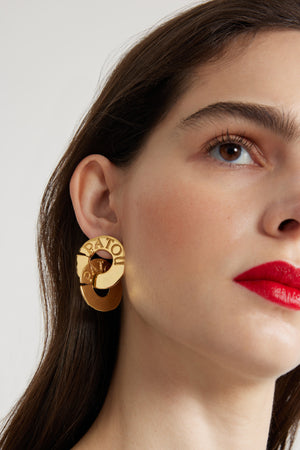Double coin earrings in gold-plated brass