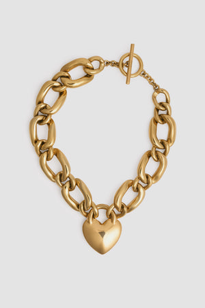 Collana a catena con cuore in ottone dorato