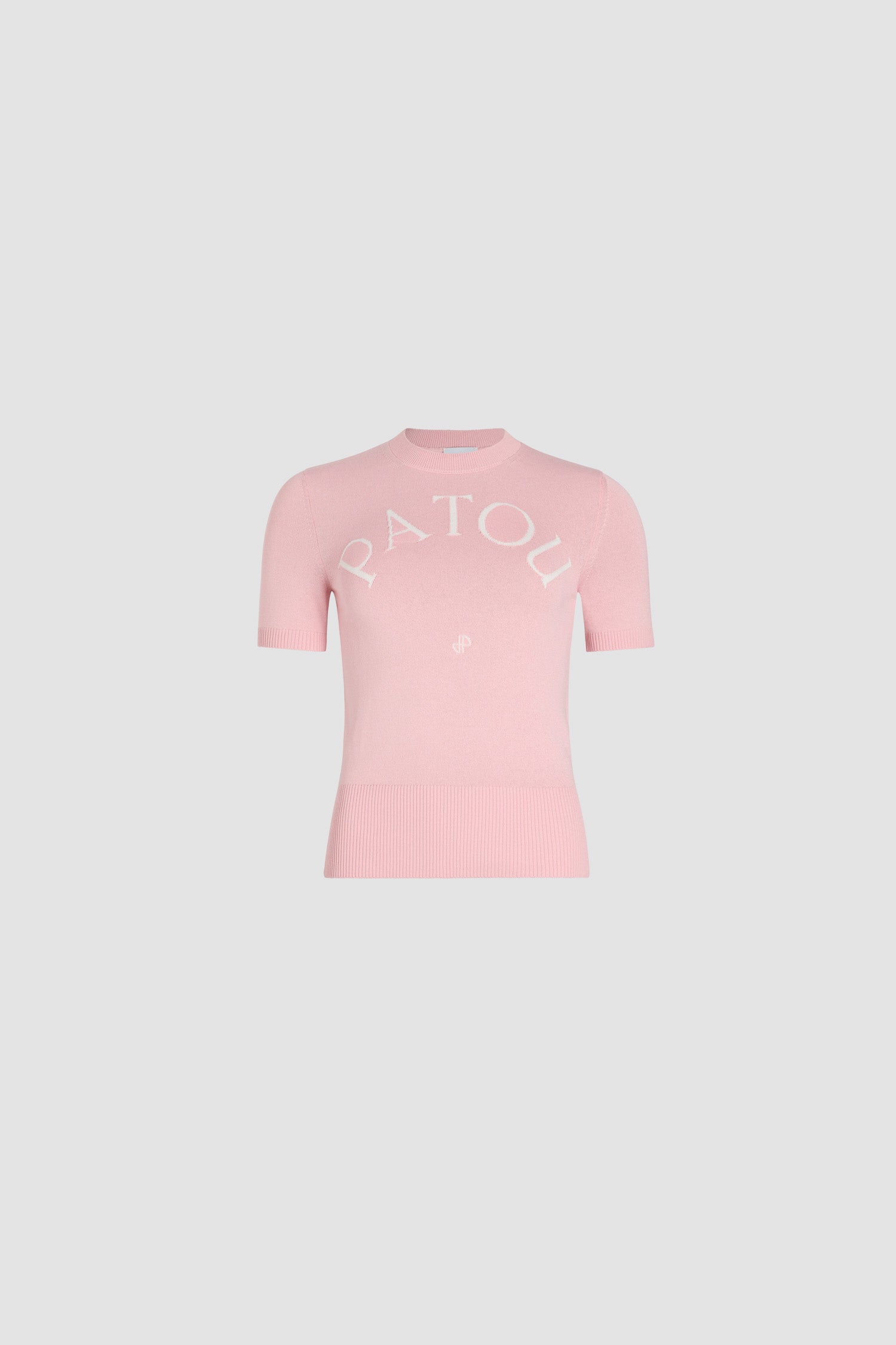 Patou - Top con logo Patou in maglia di misto cotone - Primrose Pink - Top in maglia di misto cotone rosa. Collo tondo. Collo, polsini e orlo a costine. Maniche corte. Logo Patou e monogramma JP in jacquard sul davanti.