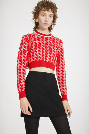 Maglione corto in lana jacquard sostenibile