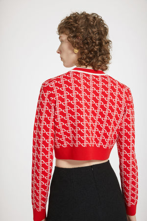 Maglione corto in lana jacquard sostenibile