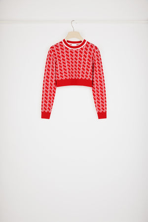 Maglione corto in lana jacquard sostenibile