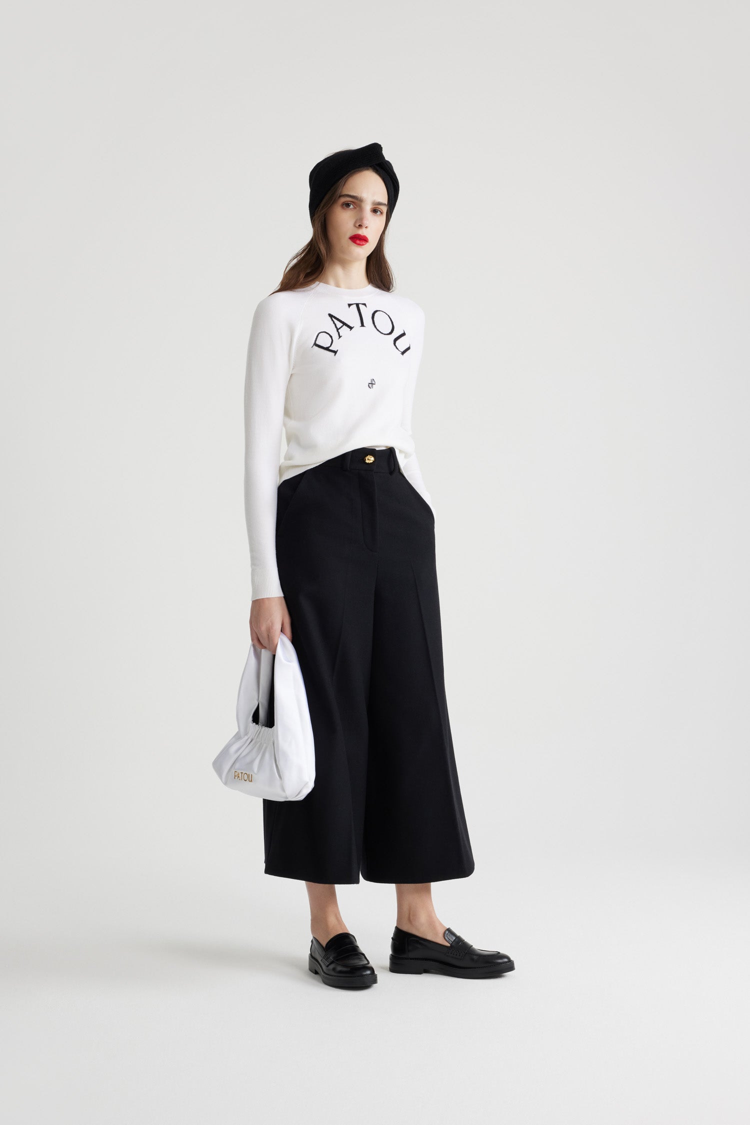 Patou - Patou wool blend jumper - White - White Merino wool blend jumper. Crewneck. Black jacquard Patou logo and monogram at the front.