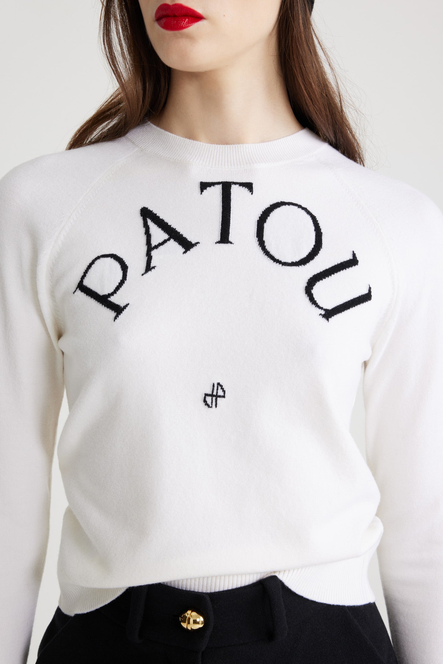 Patou - Patou wool blend jumper - White - White Merino wool blend jumper. Crewneck. Black jacquard Patou logo and monogram at the front.