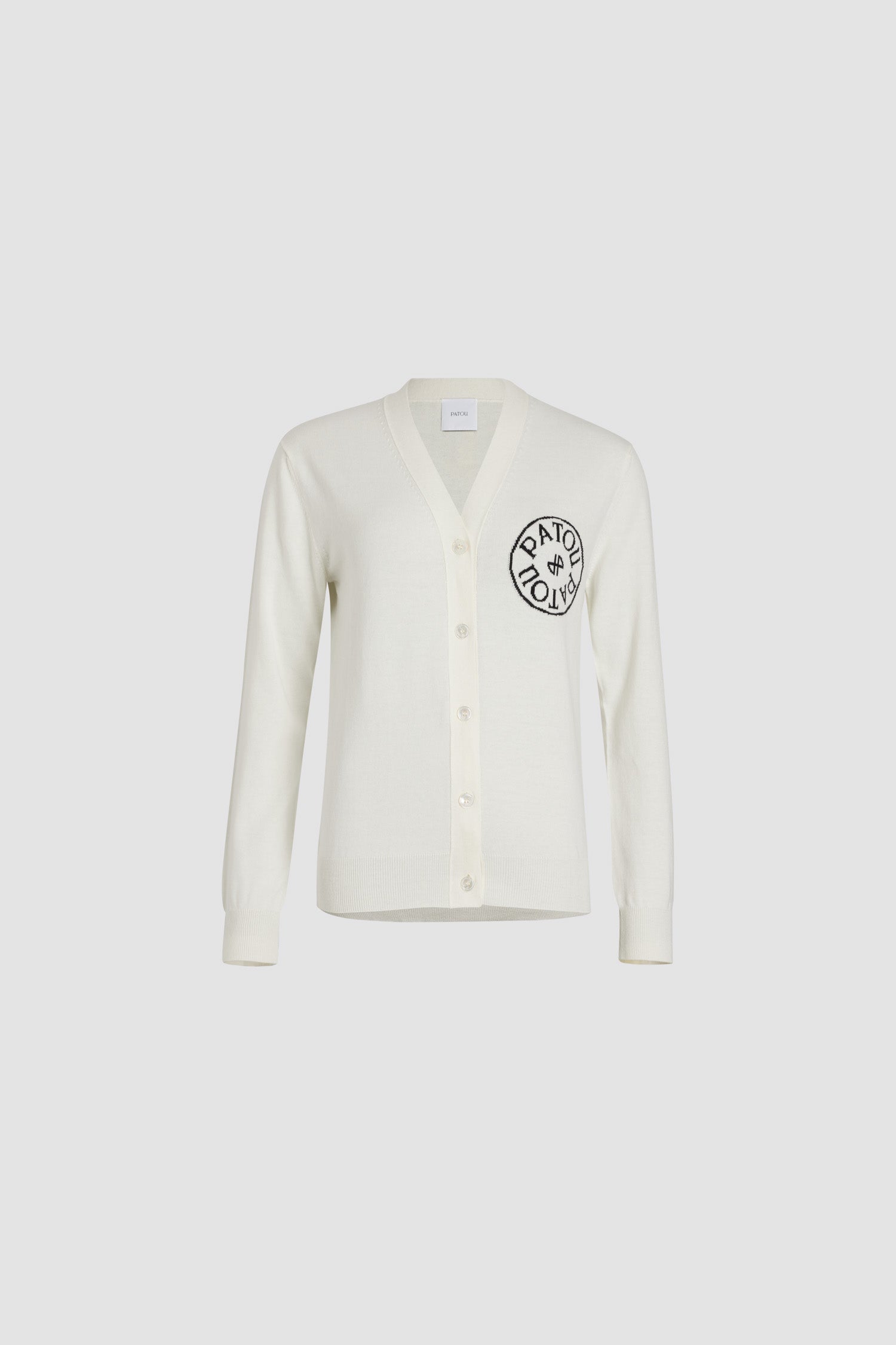 Patou - Patou stamp cardigan in wool and cashmere - White - A Patou stamp of approval.White wool and cashmere cardigan. V neckline. Button fastening. Patou stamp at the front with JP monogram at the centre. Ribbed cuffs and waist.
