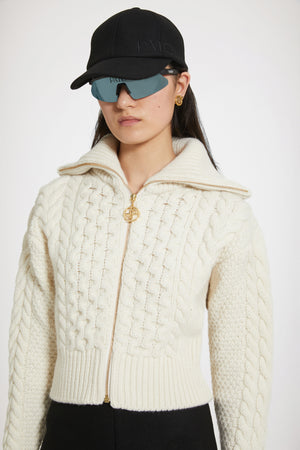 Cardigan intrecciato con zip in lana e cachemire
