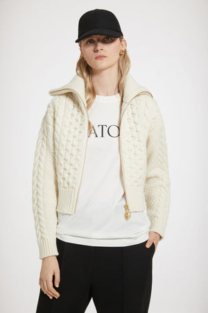 Cardigan intrecciato con zip in lana e cachemire