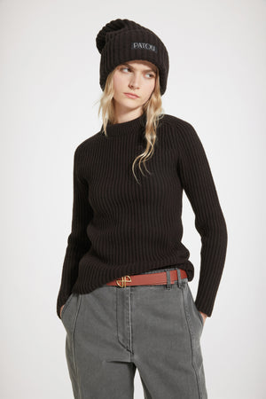 Maglione a costine con collo 3D in lana e cachemire