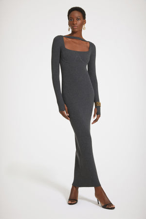 Ribbed corset maxi dress in sustainable wool blend