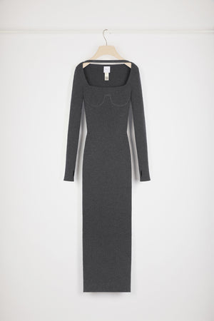 Ribbed corset maxi dress in sustainable wool blend