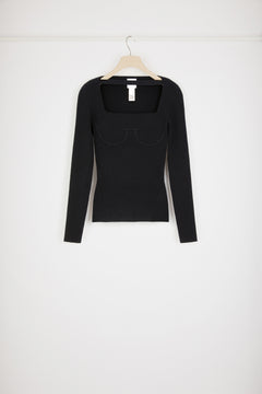 Top corsetto a costine in misto lana sostenibile