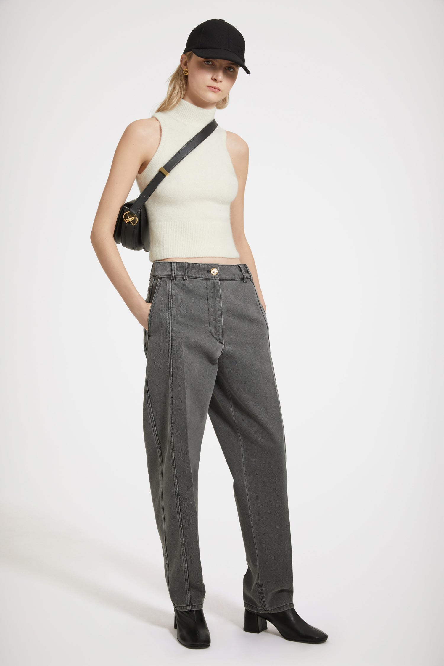 Patou - Sleeveless top in sustainable alpaca blend - Avalanche - Happy in alpaca.Avalanche white baby alpaca blend top. Fitted silhouette. Sleeveless style. High neck. Ribbed collar, armholes and waist.Close-fitting style.