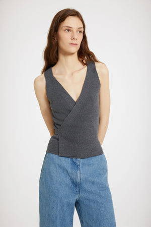 Wrap-back tank in sustainable wool blend