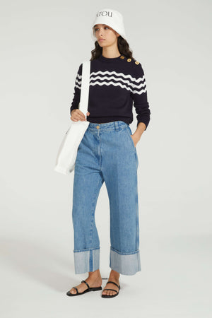 Gewellter Pullover aus Baumwolle und Merinowolle