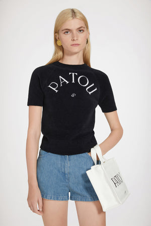 Patou jacquard knit top in cotton blend