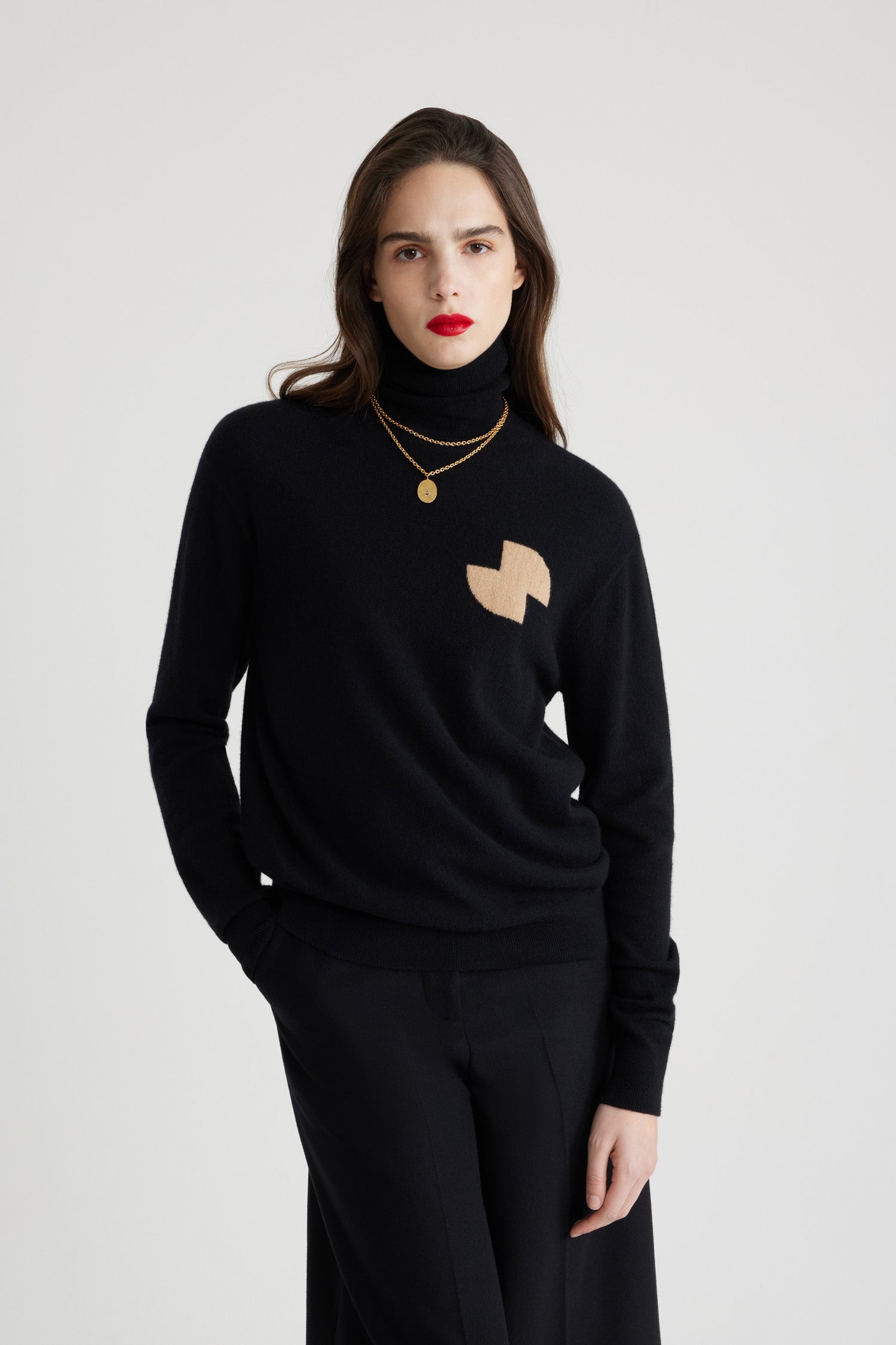 Patou - JP turtleneck jumper in sustainable wool and cashmere - Black - Black sustainable wool and cashmere jumper. Relaxed silhouette. Turtleneck. Stylised JP monogram at the chest.