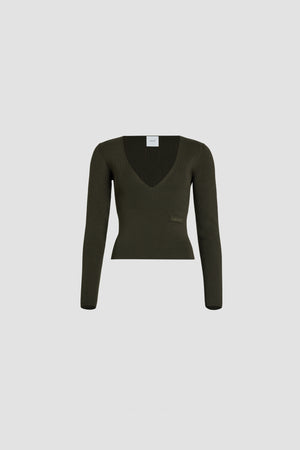 Maglione a costine con scollo a V in lano ecosostenibile