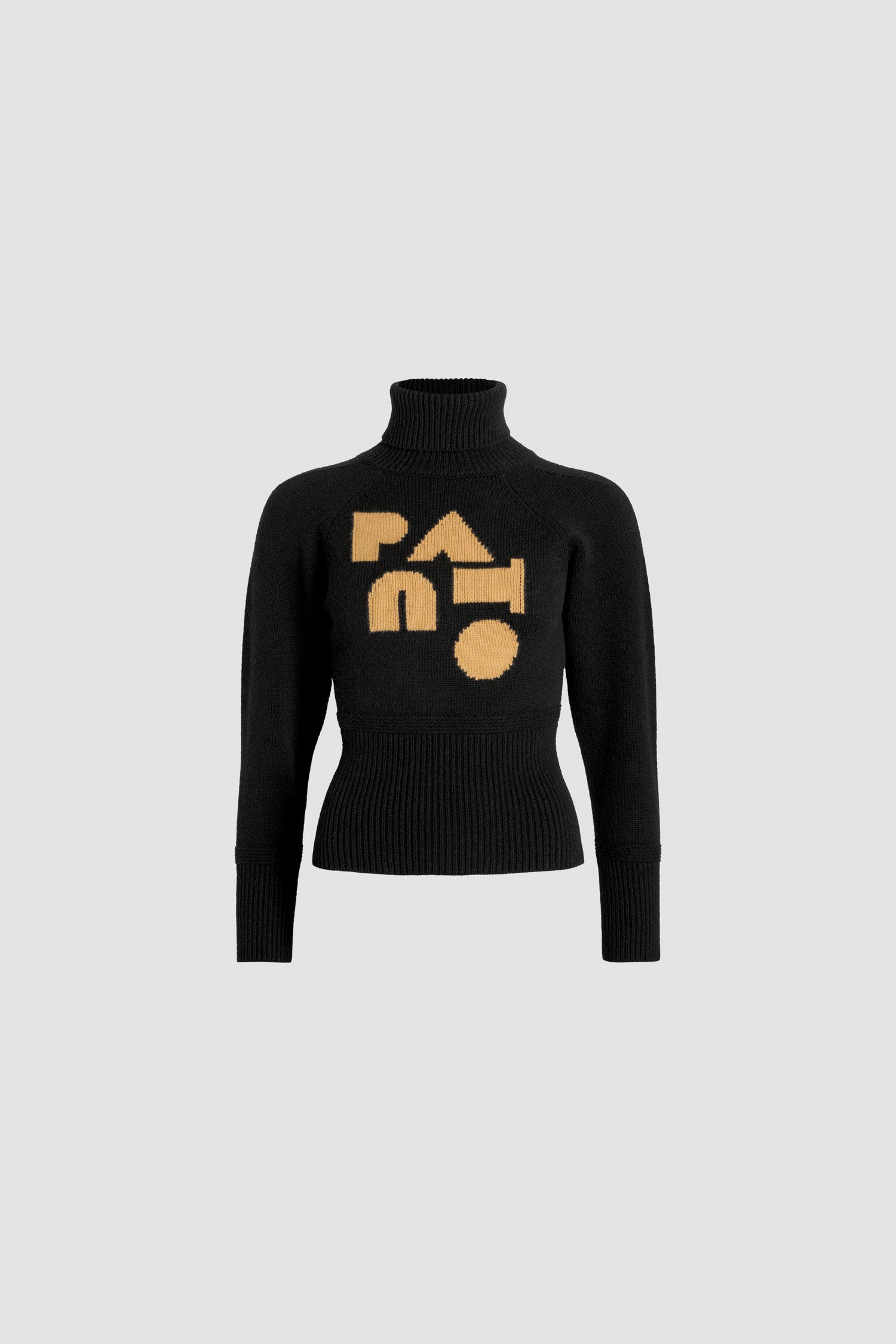 Patou - Maglione Patou Art Déco in misto lana e cachemire ecosostenibile - Black - Maglione in misto lana e cashmere ecosostenibile nero. Collo a dolcevita. Collo, polsini e orlo a costine. Maniche raglan. Patou in stile Art Déco sul davanti.