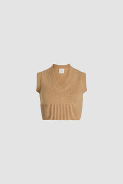 Maglione smanicato corto in misto lana e cachemire ecosostenibile