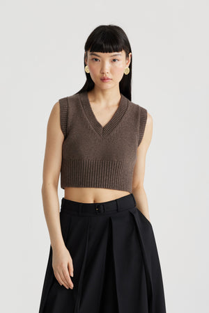 Maglione smanicato corto in misto lana e cachemire ecosostenibile