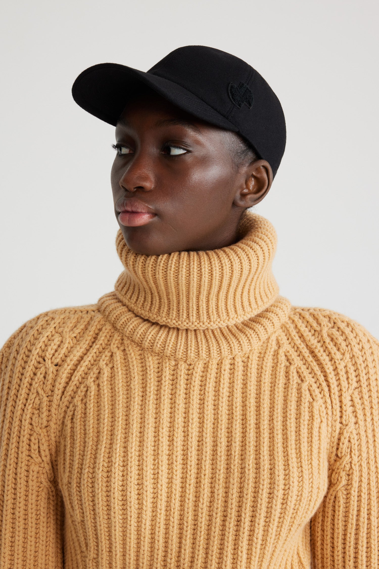 Patou - Ribbed turtleneck jumper in sustainable wool and cashmere - Golden Beige - Golden Beige sustainable wool and cashmere jumper. Thick rib. Fitted style. Thick turtleneck.