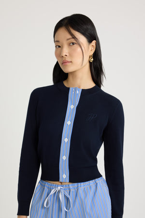 Cardigan à monogramme JP brodé en maille de coton