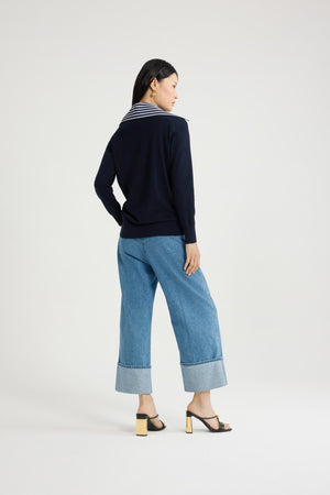 Cardigan aus Baumwolle mit Trompe-l'œil-Kragen aus Popeline