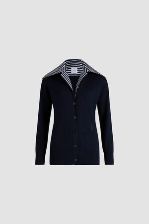 Cardigan aus Baumwolle mit Trompe-l'œil-Kragen aus Popeline