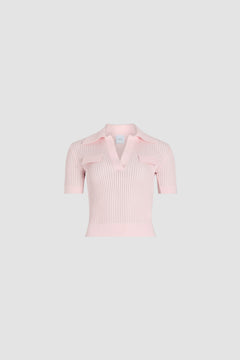 Rib knit polo top in cotton