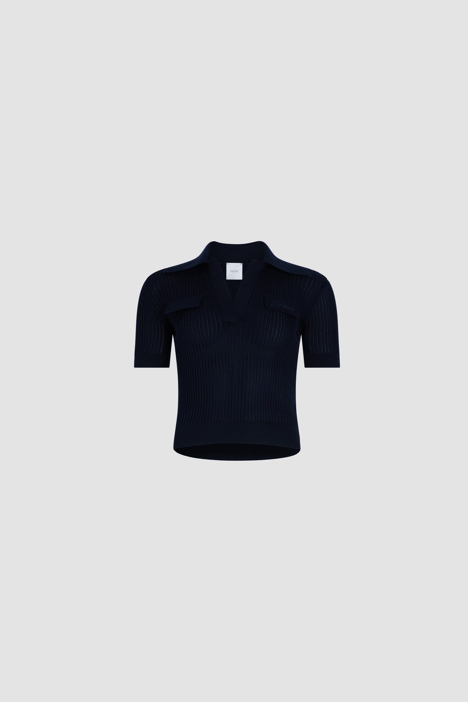 Patou - Polo in maglia di cotone - Navy Black - Polo in maglia di cotone blu nero. Maglia a costine. Colletto largo. Tasche a toppa finte sul petto con logo Patou ricamato.