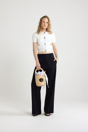 Waffle knit cropped cardigan in cotton