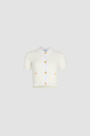Waffle knit cropped cardigan in cotton