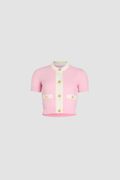 Cardigan court en maille de coton gaufrée