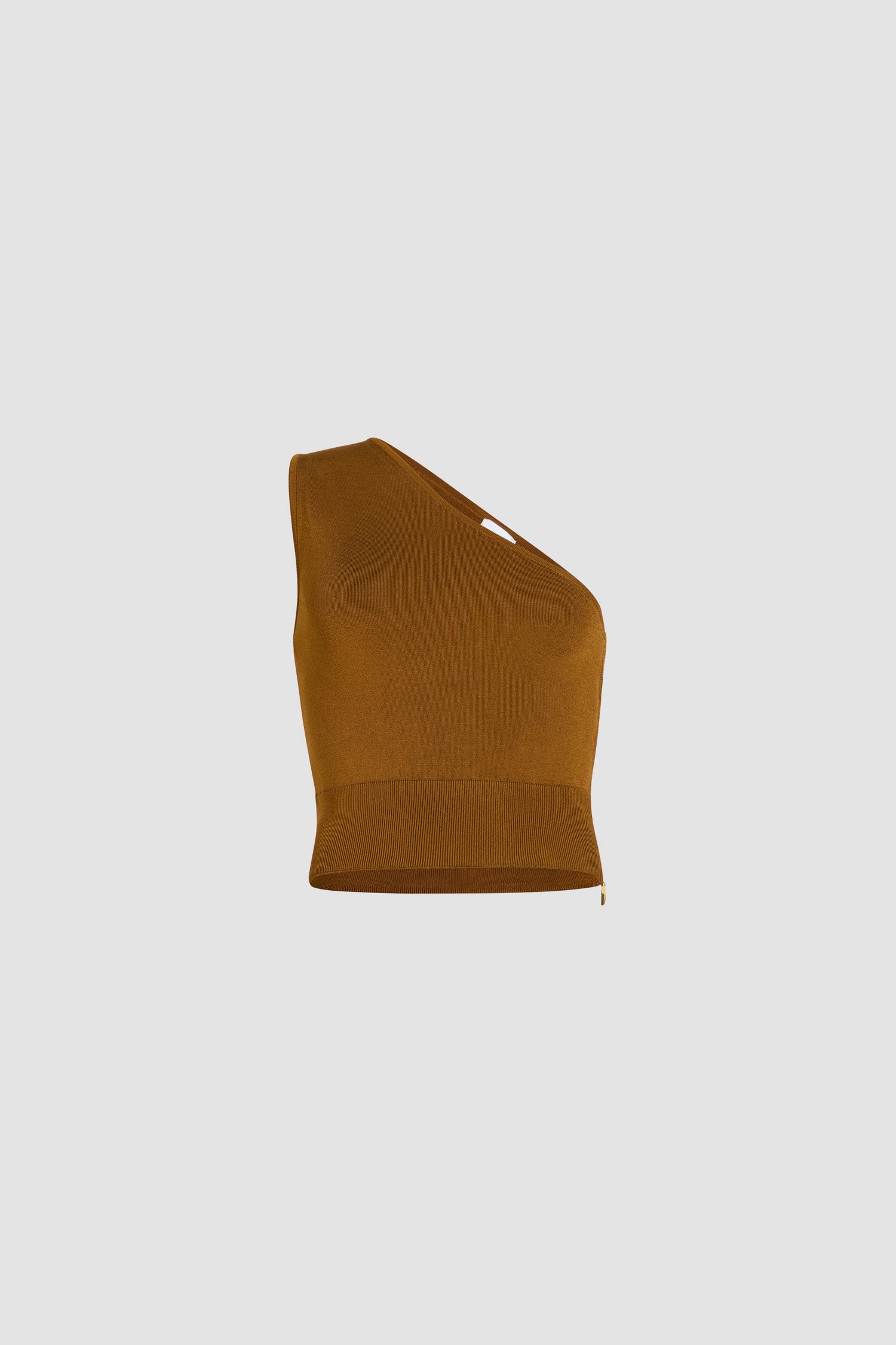 Patou - Top monospalla in crepe tecnico - Caramel - Top in crepe color caramello. Silhouette monospalla. Vestibilità aderente. Chiusura con zip oro al lato con cursore JP iconico.