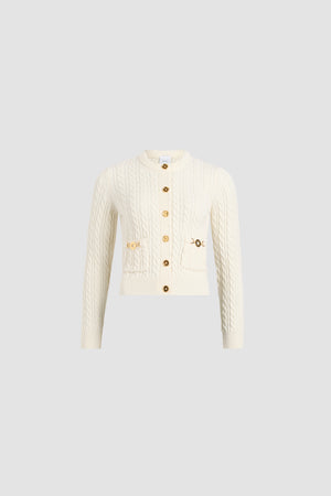 Cardigan a trecce in lana e cashmere