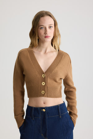 Cropped cardigan in wool and cashmere