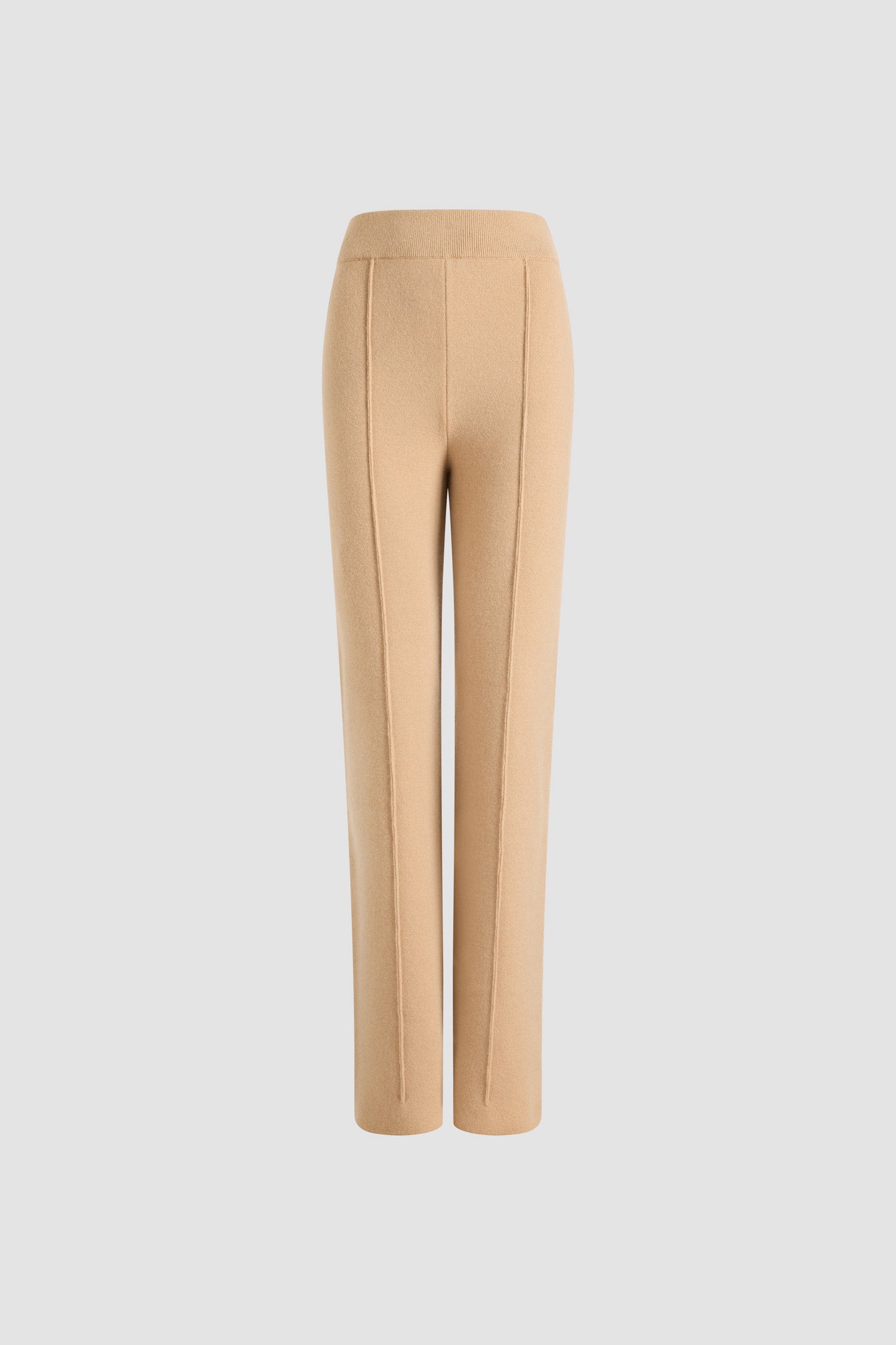 Patou - Straight leg trousers in wool and cashmere - Biscuit - Biscuit beige Merino wool and cashmere trousers. Mid waist. Straight leg. Elasticated ribbed waist. Crease at the front.